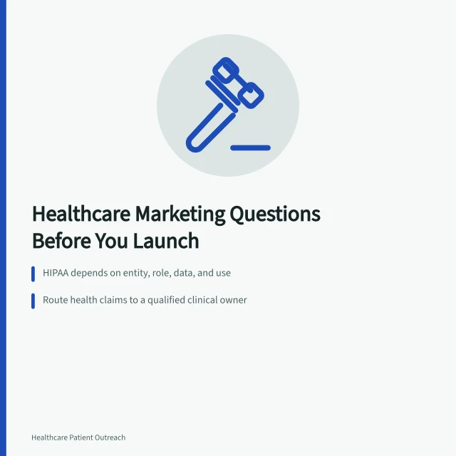 Card listing healthcare marketing strategy questions on HIPAA, claims, and approvals. The Healthcare Marketing Strategy Questions Worth Asking Before Anything Else (2027 update)