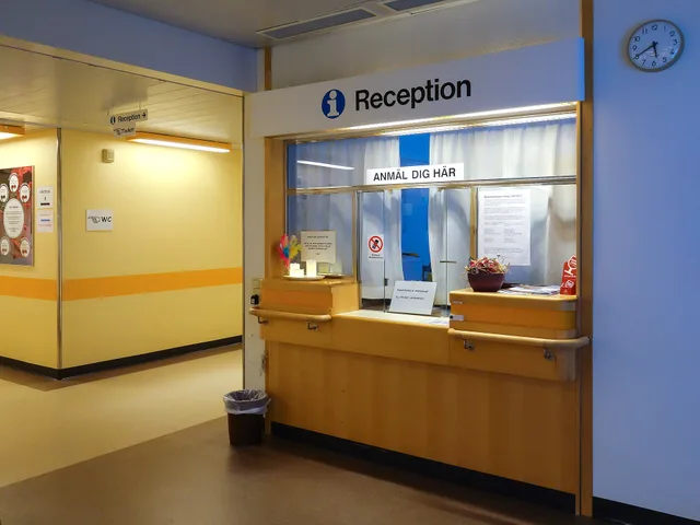 Reception desk for Clinical Physiology in Norra Älvsborgs Länssjukhus ( Northern Älvsborg county hospital ) - NÄL, Trollhättan, Sweden. Medical Practice Marketing Examples From Nine Named Health Systems